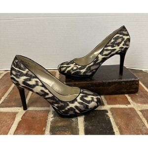 Bandolino Leopard Print Pumps High Heel Round Toe Gold Shimmer Shoes Women's 6.5